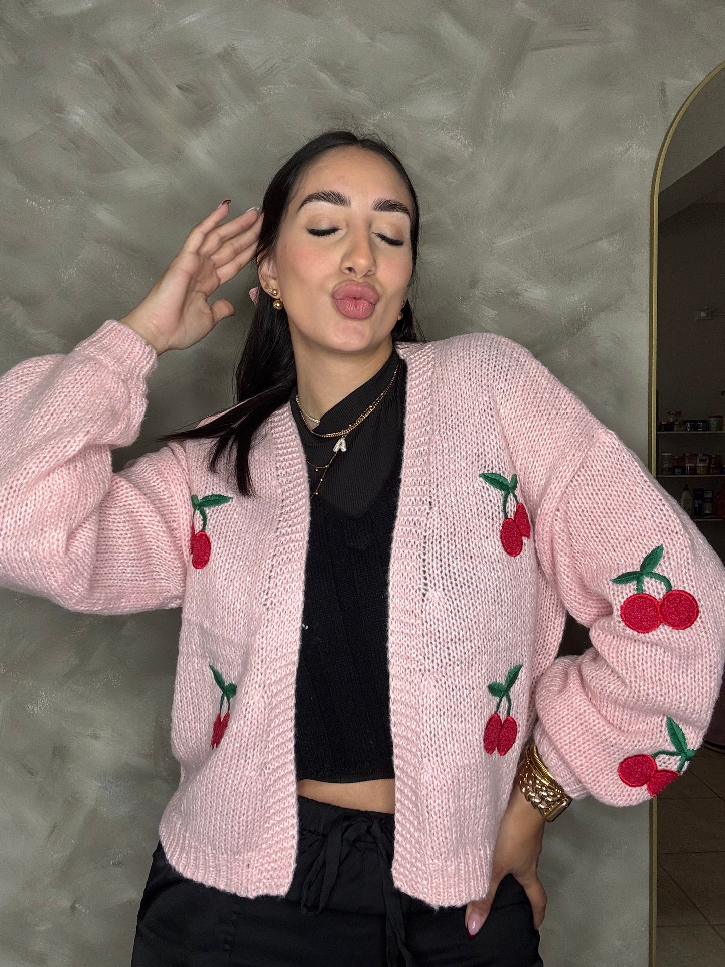 Cherry pink cardigan